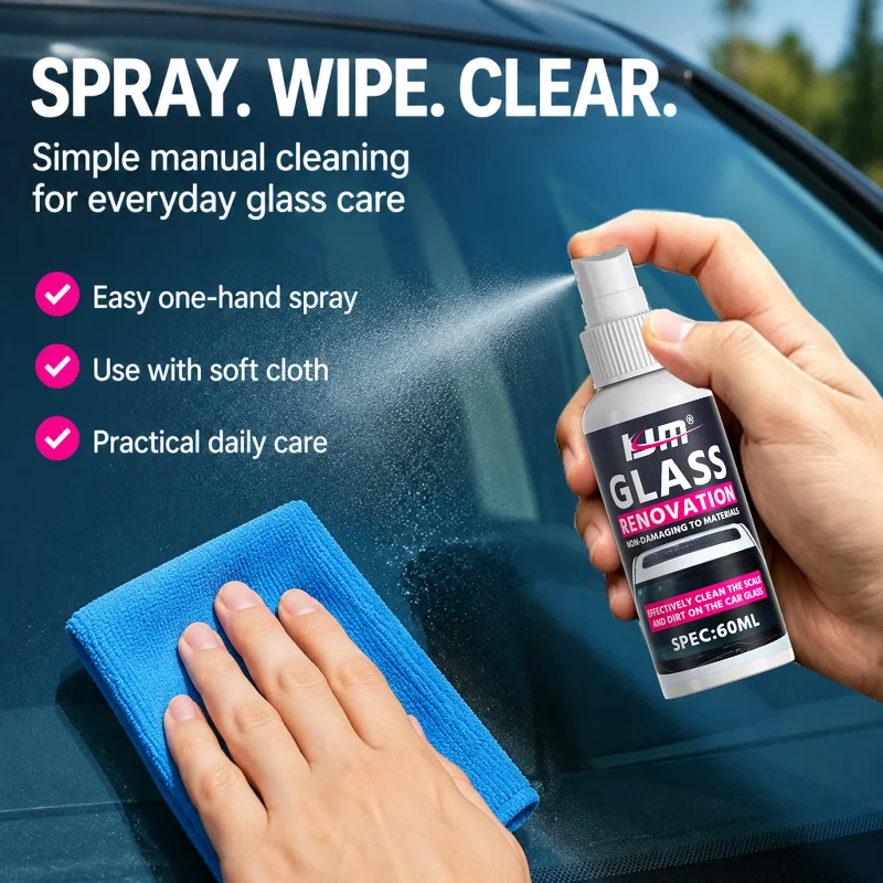 KJM Car Glass Cleaning Spray 60ML Windshield Dirt Stain Remover Deep Clean Foam Cleaner For Auto Rearview Mirror Window