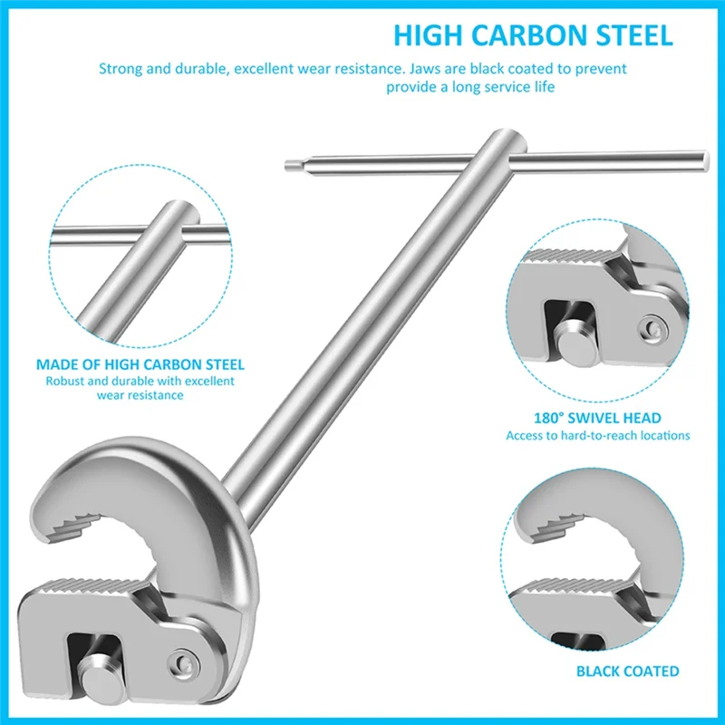 

A53Q-Basin Wrench 3/8 To 1-1/4Inch Jaw Capacity Tap Nut Spanner Basin Spanner Sink Faucet Wrench For Tight Spaces