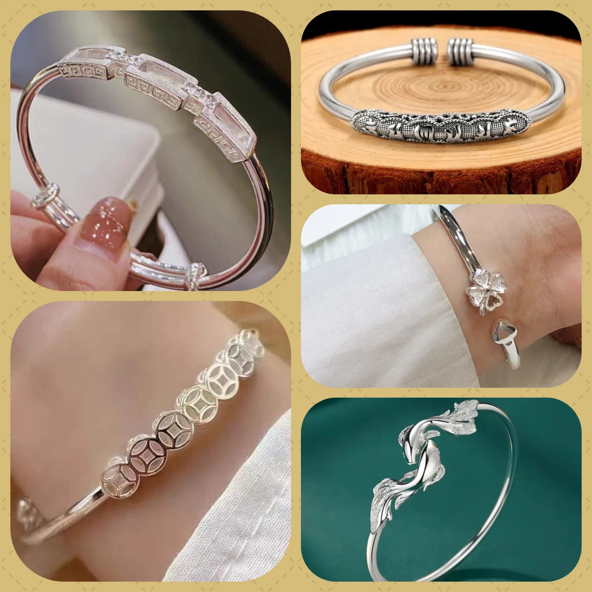 

(Clearance) Silver-plated Four-leaf Clover Koi Bracelet Chinese Style Creative Niche Jewelry Pisces Bracelet for Girlfriend