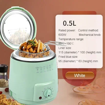 Smokeless Multifunctional 0.5L Mini Electric Oil Fryer Oven French Fries Chicken Frying Pot Grill Fried Fish Hotpot Machine EU