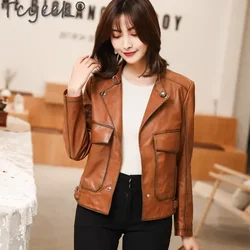 Tcyeek Sheepskin Genuine Leather Jacket Womens Elegant Women's Clothing Spring Autumn Short Motorcycle Jackets дубленка женская