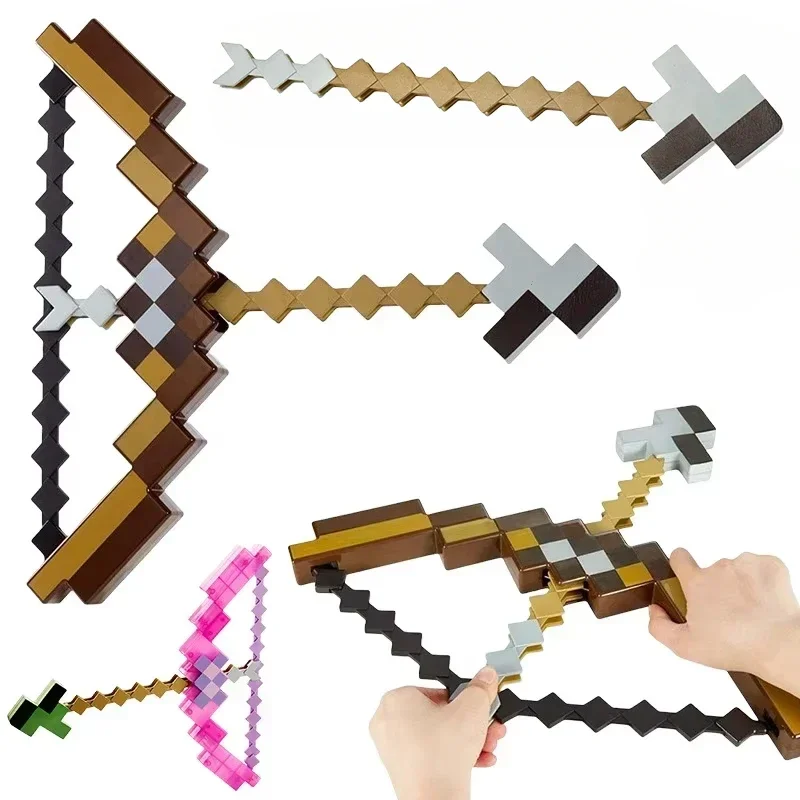 MineCrafton القوس السهم لعبة لعبة النار الاطفال تأثيري حفلة بكسل الرماية مضحك البلاستيك سلاح الأطفال بنين ألعاب بنات الهدايا