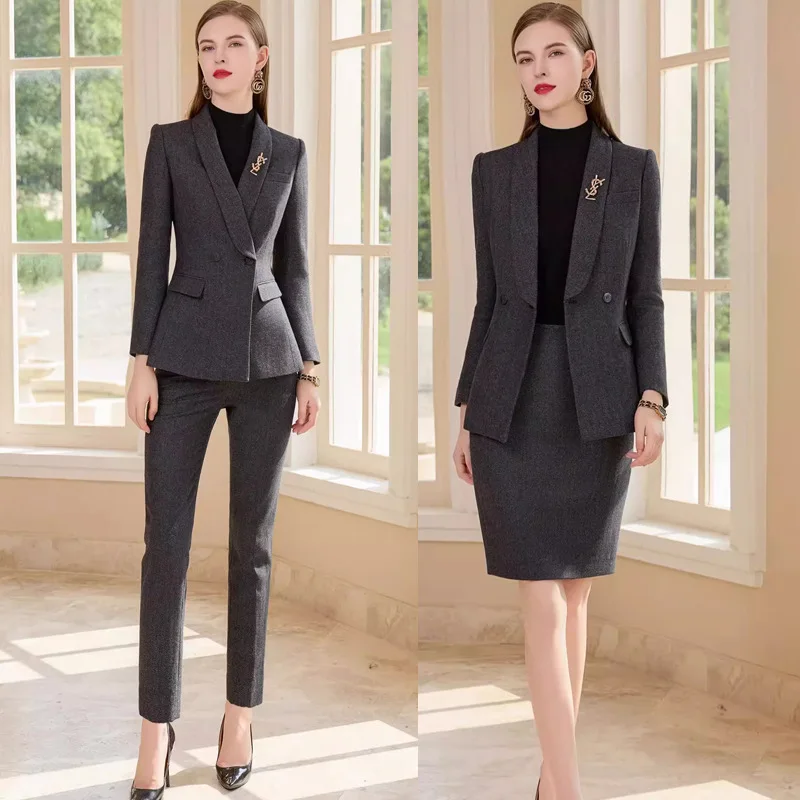 Fashion Wool Suit Two Piece Set Women Manger General President Professional Blazer Female Office Lady Set Clothing Pants Wear