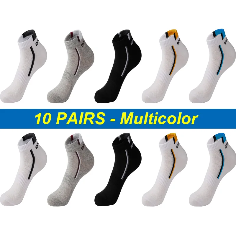 Lot de 10 paires de chaussettes en coton pour hommes, haute qualité, respirantes, en maille, décontractées, athlétiques, d'été, courtes, grande taille 38-48