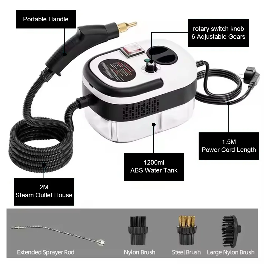 1200ML Handheld Pressurized Steam Cleaner 2500W High Pressure Multipurpose Steamer Multi-Surface Steamer for Couch Auto Floor