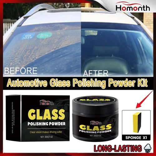 Imagen 1 del producto Polvo para pulir vidrio de coche, eliminador de arañazos de parabrisas, limpiador de manchas de agua, Kit de restauración de vidrio automático, mejora la claridad y la seguridad, 30g
