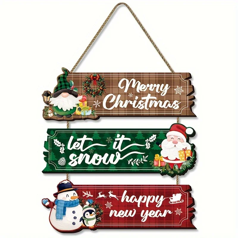 2D Flat Decoration, 1 Set of 3pcs 2D Flat Christmas Ornament Hanging Set | Includes Santa Claus, Snowman, and Reindeer Designs