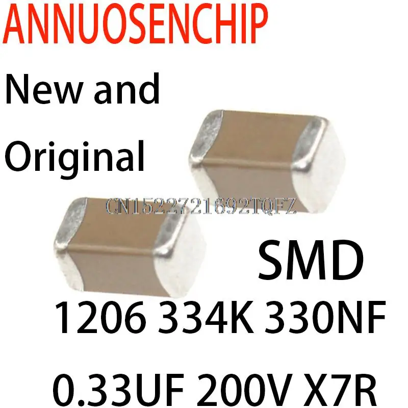 100PCS New and Original  chip SMD Ceramic capacitor 1206 334K 330NF 0.33UF 200V X7R