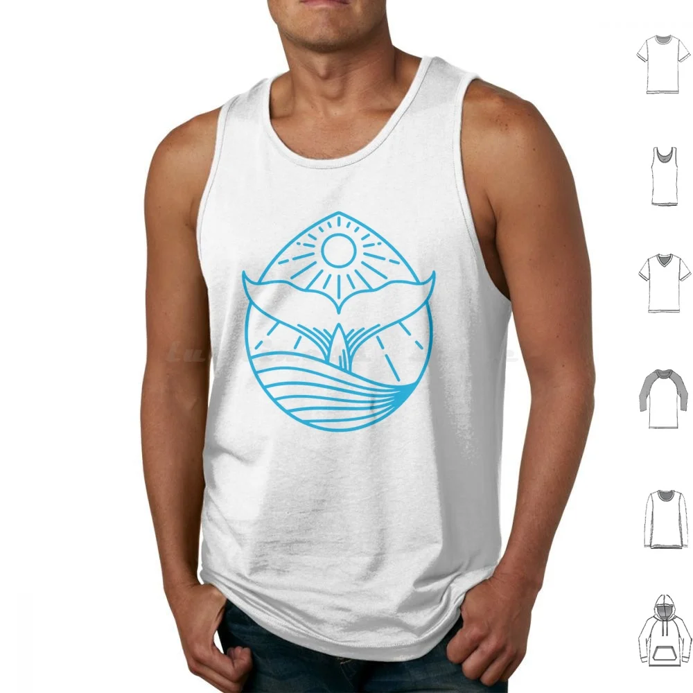 Blue Whale Tail Tank Tops Print Cotton Adventure Animal Animals Big Blue Whale Cetacean Water Drop Line Line Art