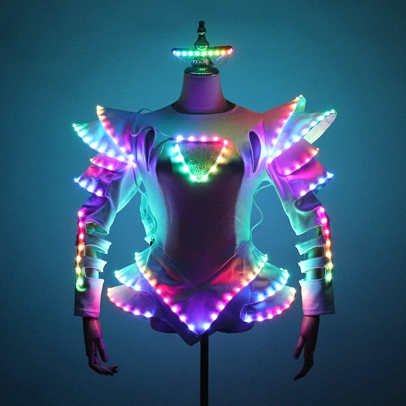 Pełnokolorowy kostium LED rozświetla świecące ubrania baletowa spódniczka tutu sukienka LED kobiety impreza taneczna świecące ubrania