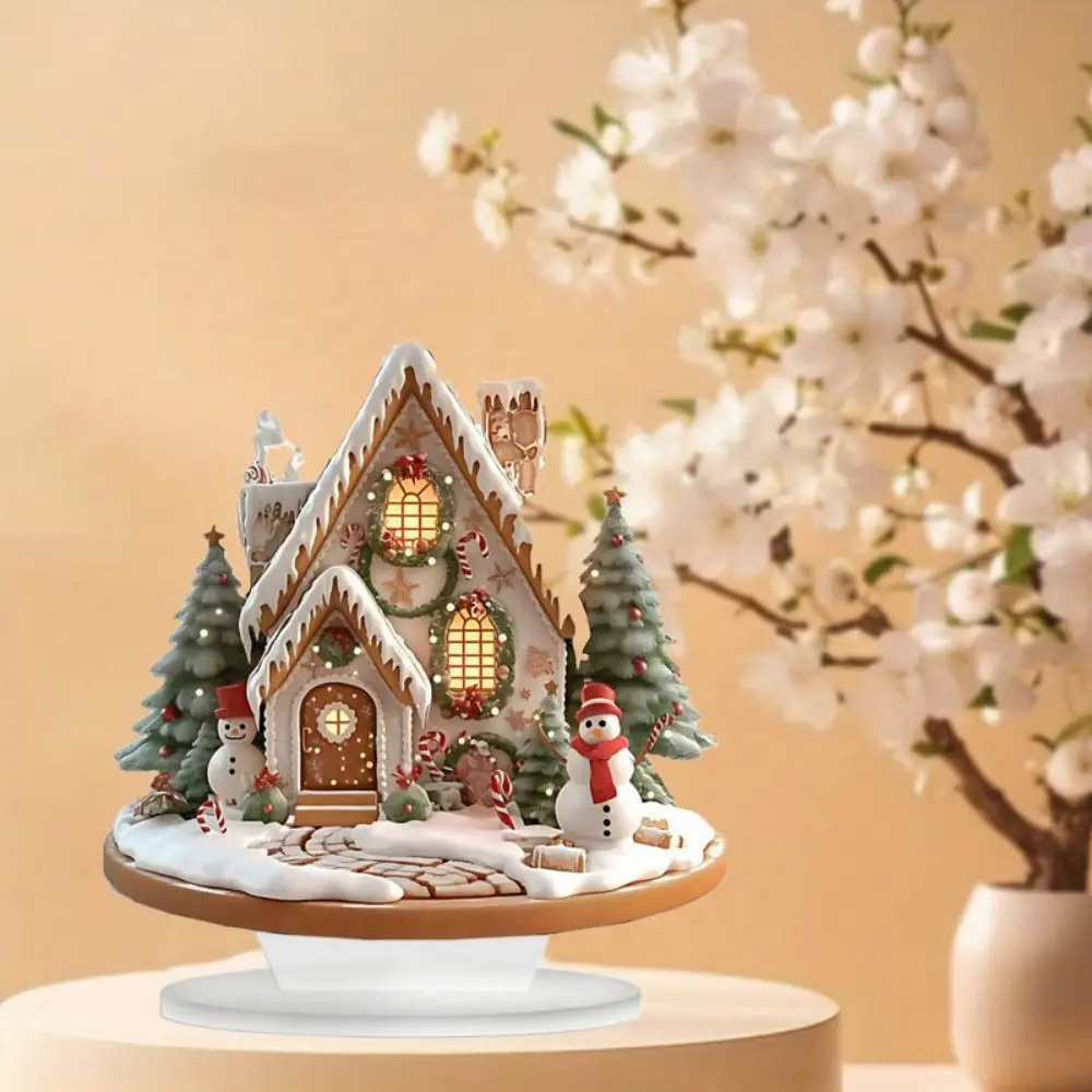 2D Christmas Snow House Statue Cartoon Acrylic Xmas Magic House Figurine Wear Resistant Decorative Castle Snow House Desktop