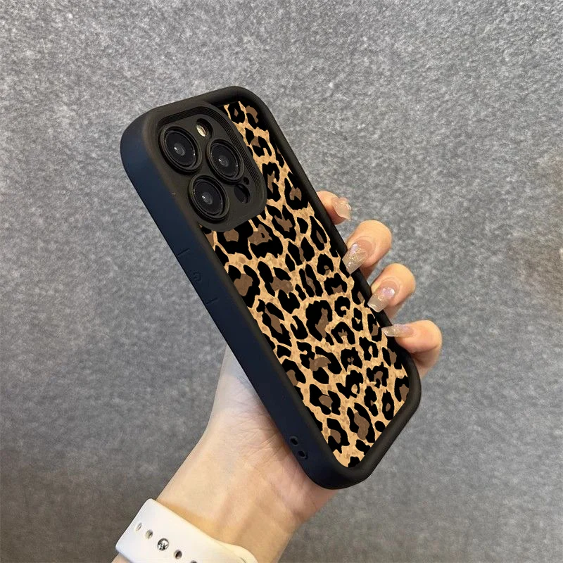 Leopard Print Graphic Silicone Phone Case For iPhone 16 15 14 13 12 11 Pro Max XS X XR 7 8 Plus 15 Shockproof Soft Bumper Cover