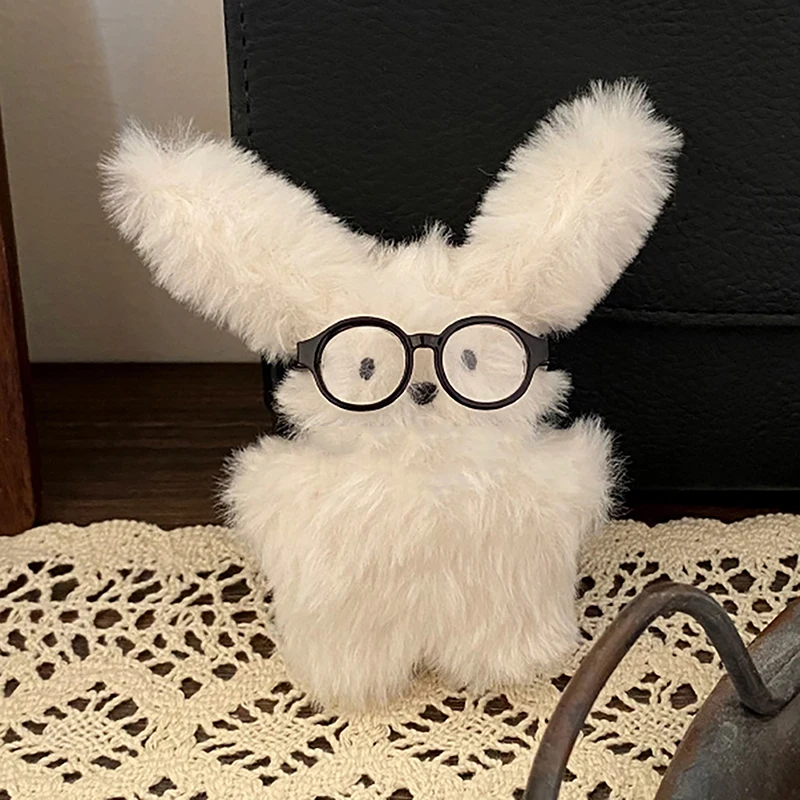 Soft Lovely White Bunny Glasses Ornament Keychain Car Backpack Decor Stuffed Dog Doll Toy Gift Plush Rabbit Pendant Bag Charms image 4