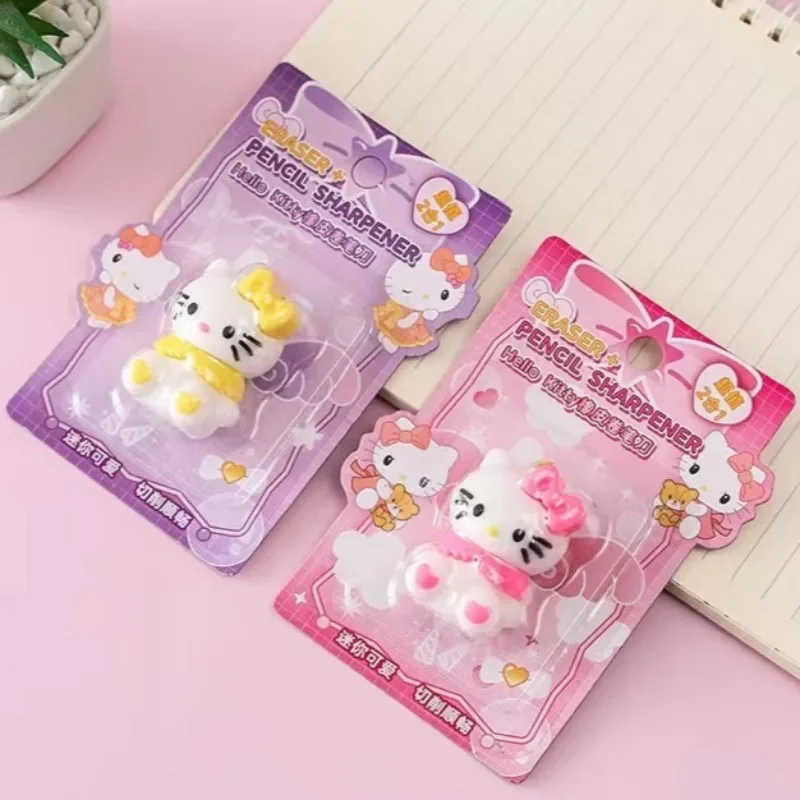 2Pcs Sanrio Hello Kitty My Melody Kuromi Single Hole Pencil Sharpener Anime Character Doll Accessories Student Pencil Sharpener