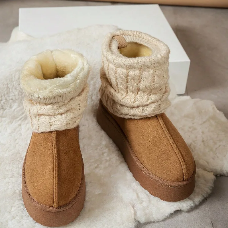 الشتاء لطيف الدافئة سميكة وحيد مريحة الأحذية النسائية أفخم بطانة أنبوب قصير سليم جورب محبوك الثلوج الأحذية #4