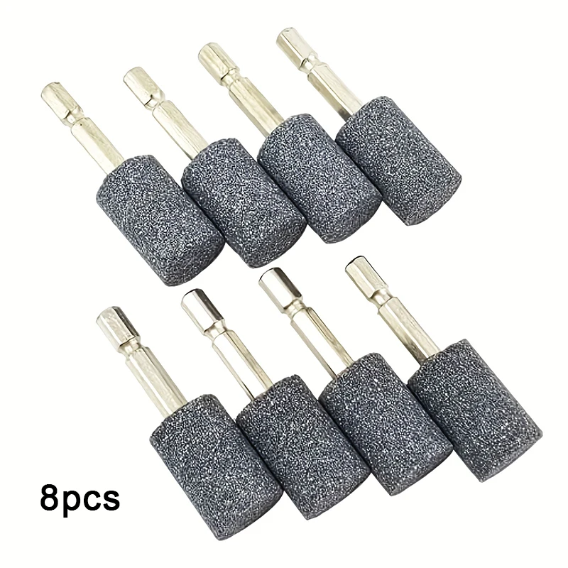 

8 Pcs Cylinder Shape Rotary Grinding Stone Hex Shank Abrasive Stone Mounted Grinding Point Aluminum Oxide Grinding Bits for Rota
