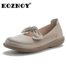 Koznoy 2.5cm prawdziwej skóry wygodne luksusowe płytkie mieszkania Slip on kobieta elegancja oksfordzie letnie damskie mokasyny z miękką podeszwą