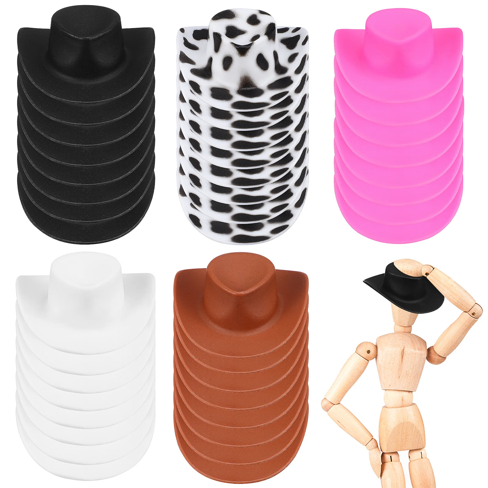 40 قطعة قبعات بلاستيكية صغيرة كاوبوي قابلة لإعادة الاستخدام مصغرة كعكة ديكور القبعات الصغيرة للحزب فستان الحرف قبعة صغيرة كب كيك القبعات العالية