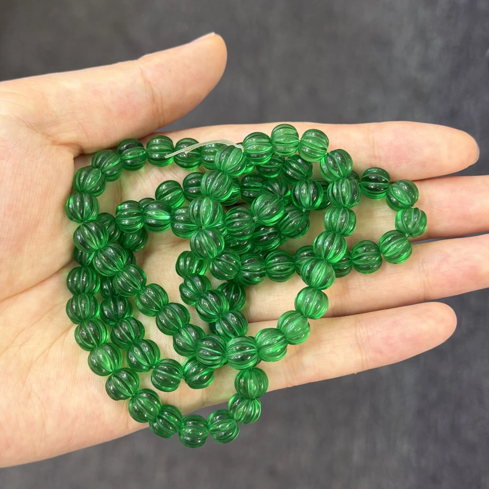 Synthetic Green Nano Pumpkin Loose Beads 8mm 10mm Full Hole Spacer Beads For Bracelet Necklace DIY Jewelry Matching Stones