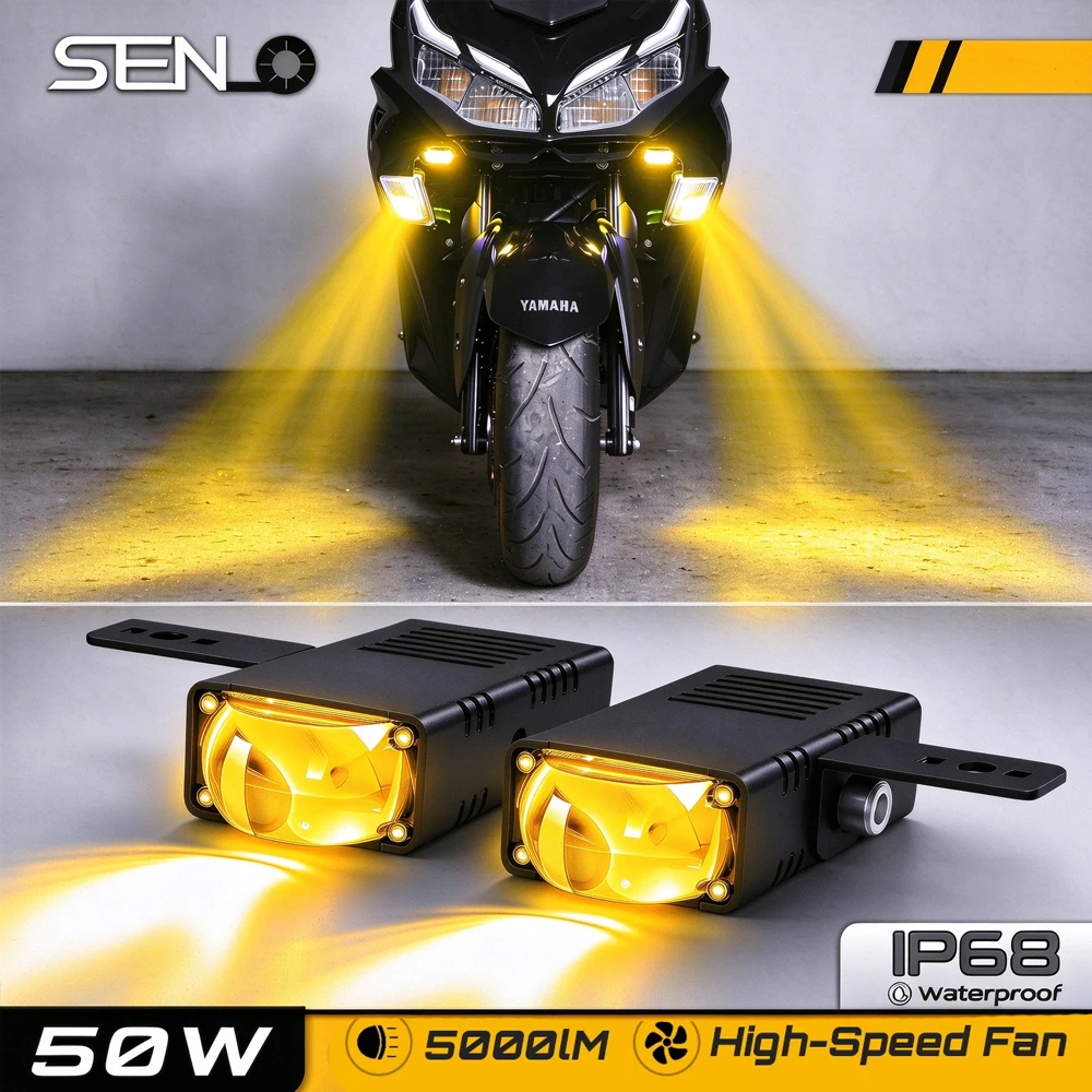 2pcs 50W Senlo T1 plus LED Auxiliary Driving Light 3000K/6000K dual color Projector Lens motorcycle Headlight Bumper Work lamp
