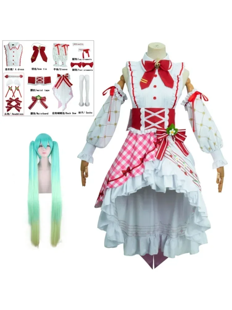 Miku Cosplay Strawberry 15th Anniversary Kostuum Pruik Mooie Lolita Jurk Dames Halloween Uniform Party Fancy - afbeelding 2