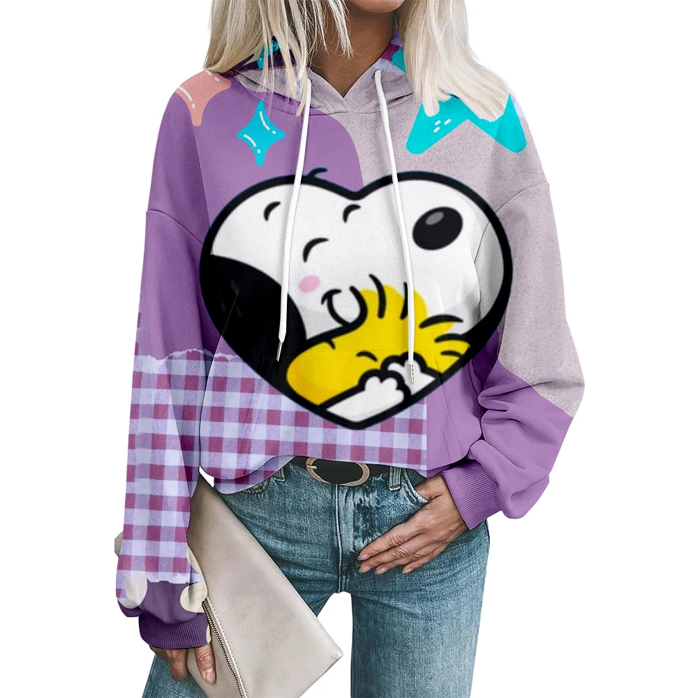 Nowa bluza z kapturem z nadrukiem kreskówkowego Snoopy'ego, urocza damska luźna bluza z kapturem, kreskówkowa, dla par, codzienna, uniwersalna, modna.