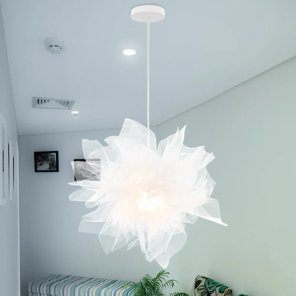 Modern Nordic Fluffy Pendant Lights Elegant Mesh Lampshade Droplight LED Hanging Lamps Dining Room Kitchen Home Decor Fixtures