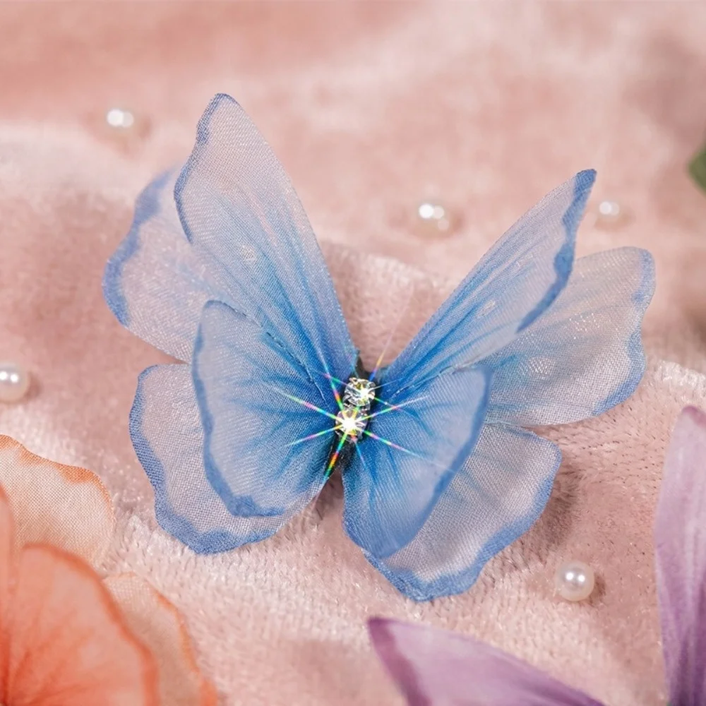50Pcs 3D Organza Fabric Butterfly Appliques Colorful Double-layer Chiffon Butterfly Embroidered Patches Translucent