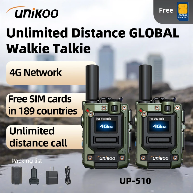 

2 PCS UNIKOO UP510 Walkie-Talkie 5000km Long Talk Range 4g LTE POC Network Radio with Sim Card Walkie Talkie Two Way Radio