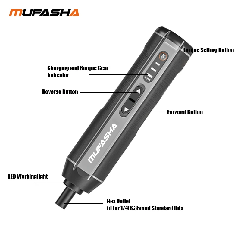 MUFASHA 25 in 1 Electric Screwdriver Set, Self-tapping 10N Screw,Suitable for Most Situations, Contain with Nut Tool