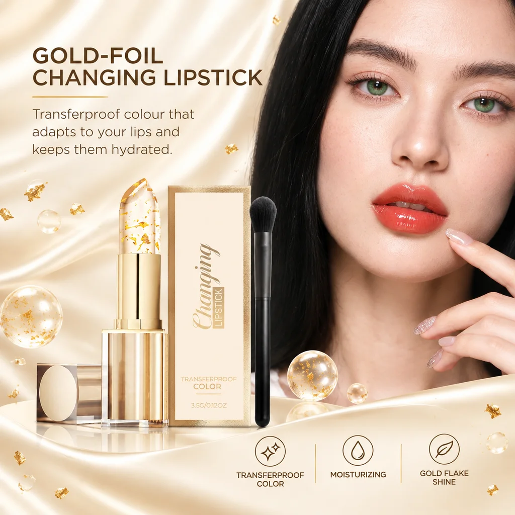Gold Foil Color Changing Lip Balm Glossy Nourishing Moisturizing Repair Chapped Lips Lasting No Sticky Color Changing Lipstick