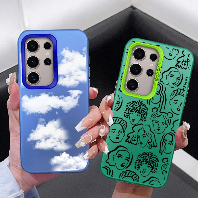 Hot Cute Art Line Painting Case For Samsung Galaxy S21 S20 S23 S22 S24 Plus Ultra FE 5G Shockproof Silicone Fashion Soft Cover