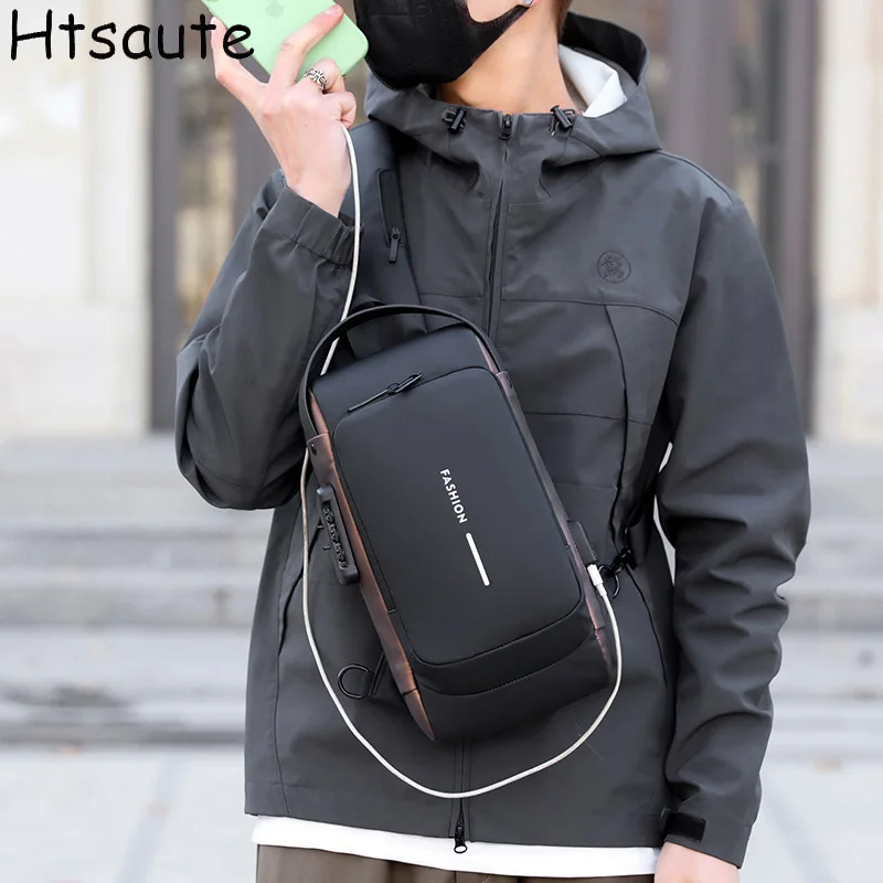 

Противоугонные нагрудные сумки с кодовым замком и USB-портом для зарядки, мужская деловая сумка через плечо для хранения, повседневные дорожные нагрудные сумки, мужские