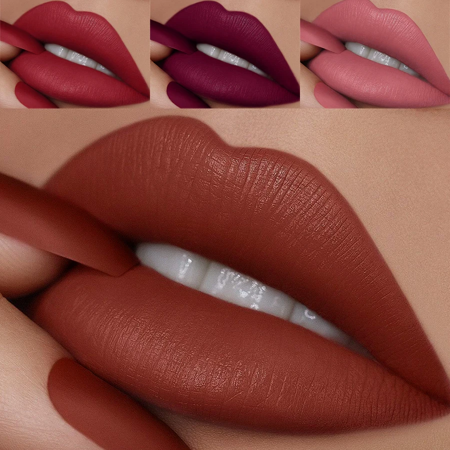 1Pc sexy rossetto rosso opaco penna contorno impermeabile tinta labbra ad alto pigmento smalto per labbra di lunga durata matita per labbra marrone trucco coreano