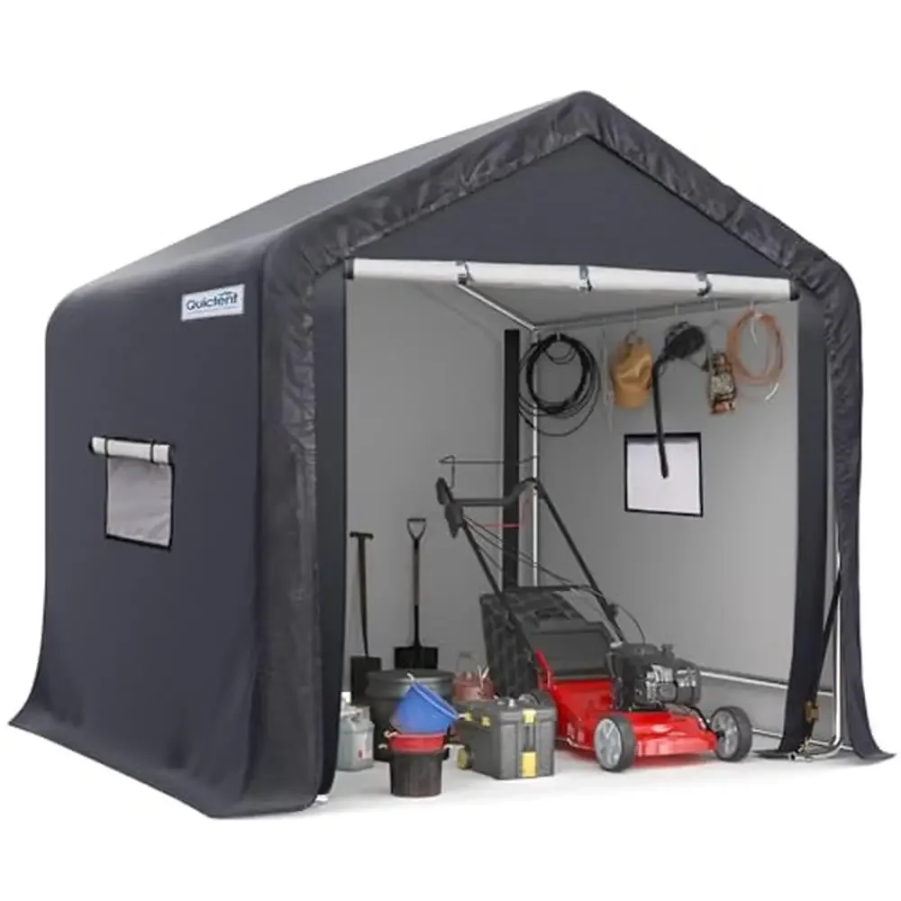 6'x6' Portable Garage Shelter with Roll-up Ventilated Windows Heavy Duty Motorcycle Storage Shed Shelter Outdoor Rust Resistant