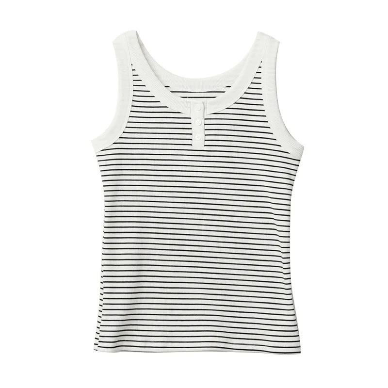 Cotton vest women's summer striped button up suspender slim fit and anti glare top