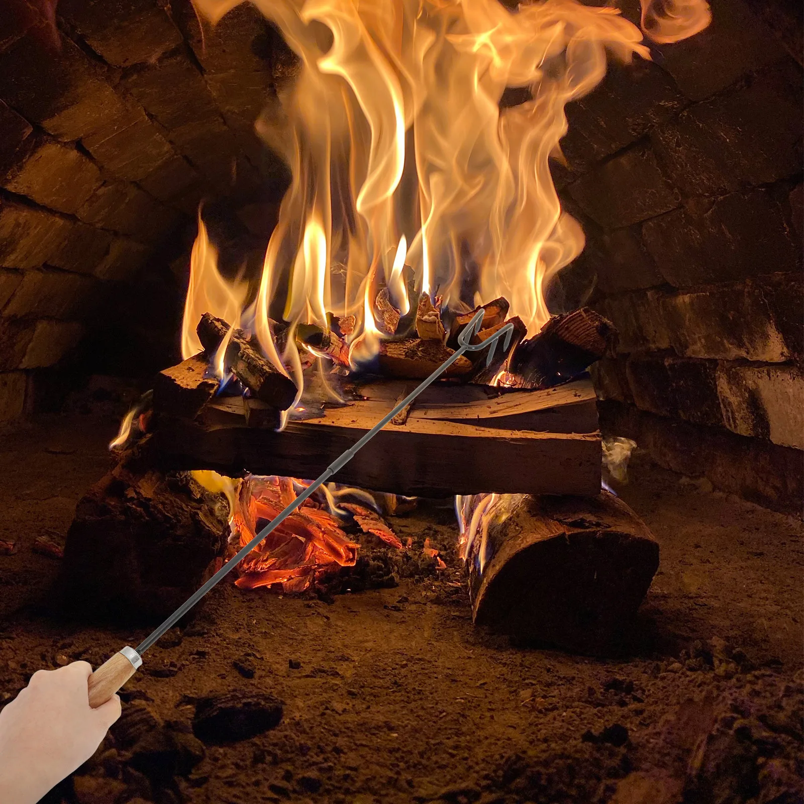 

Two-Section Spliced Fire Poker for Outdoor Fireplace and Wood Stove Heavy Duty Long Handled Fire Hook with Non-Slip Handle Ash