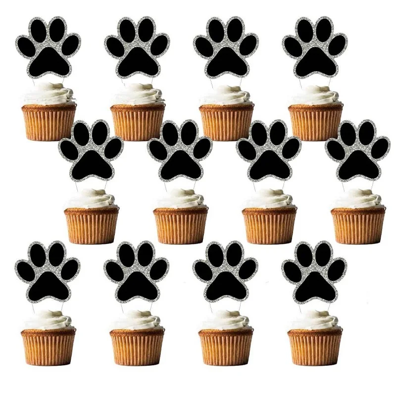 Pet Theme Dog Cake Toppers,Kids Birthday Party Cake Decoration Set, Dog Paw Cake Inserts,12pcs