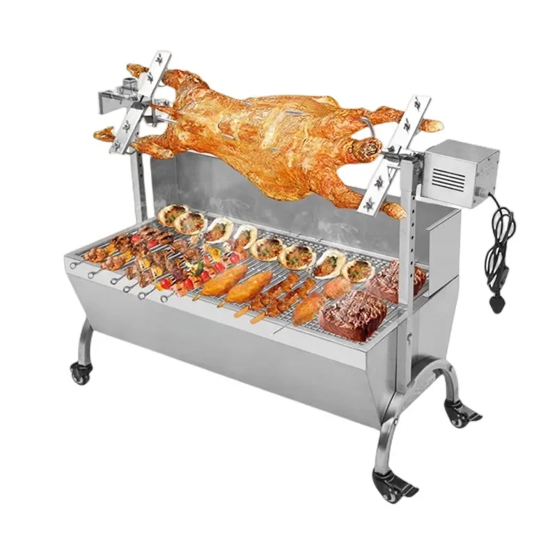 Whole Lamb Oven Commercial Large Stainless Steel Outdoor Charcoal Grill Home Garden Automatic Rotating Lamb Rack