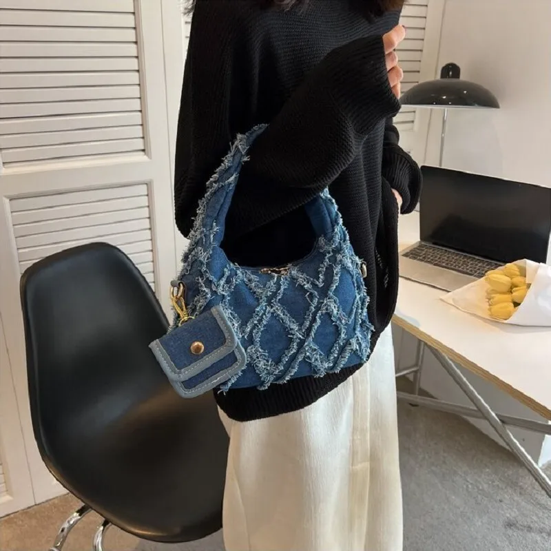 Small Denim Shoulder Bags for Women Luxury Designer Handbag and Purse 2022 Female Casual Tote High Quality Armpit Bag New Clutch