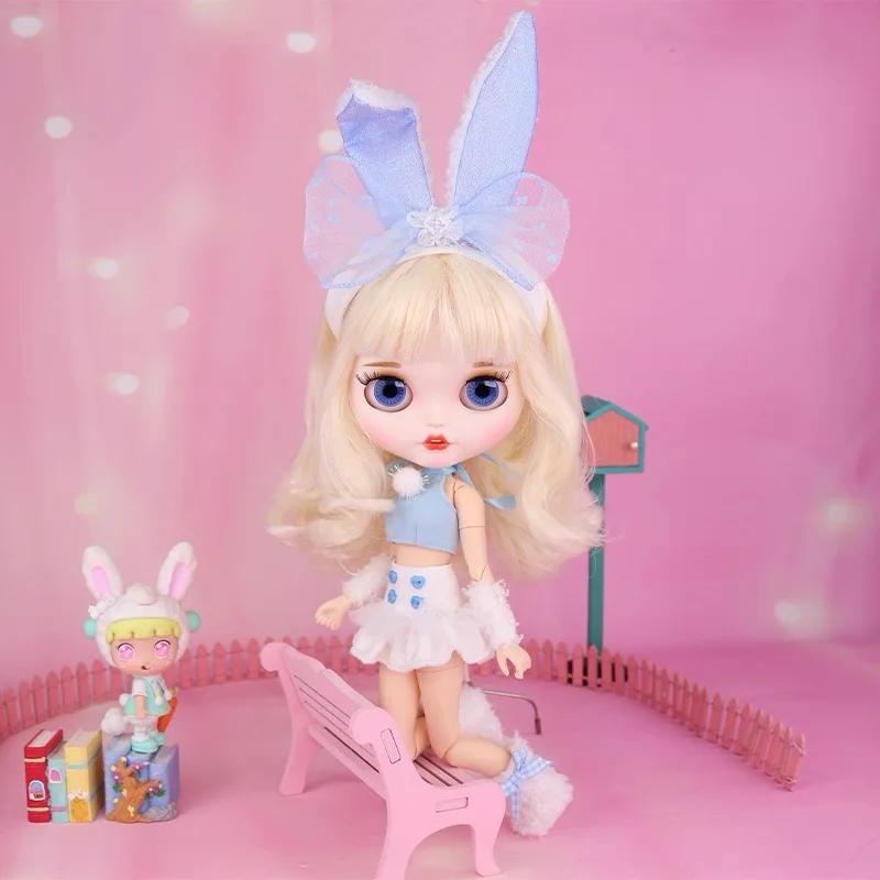 

ICY DBS Blyth Doll Clothe Cute Blue Bunny Girl Top+Skirt +Headdress+Shoes Set 19 Joint OB24 Azone Doll Cosplay Dress Up