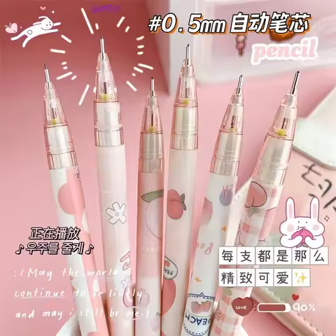 Student Cute Pink Peach Writing Tool 0.5/0.7mm Press Pen Mechanical Pencil Movable Pencil Automatic Pencils korean stationery
