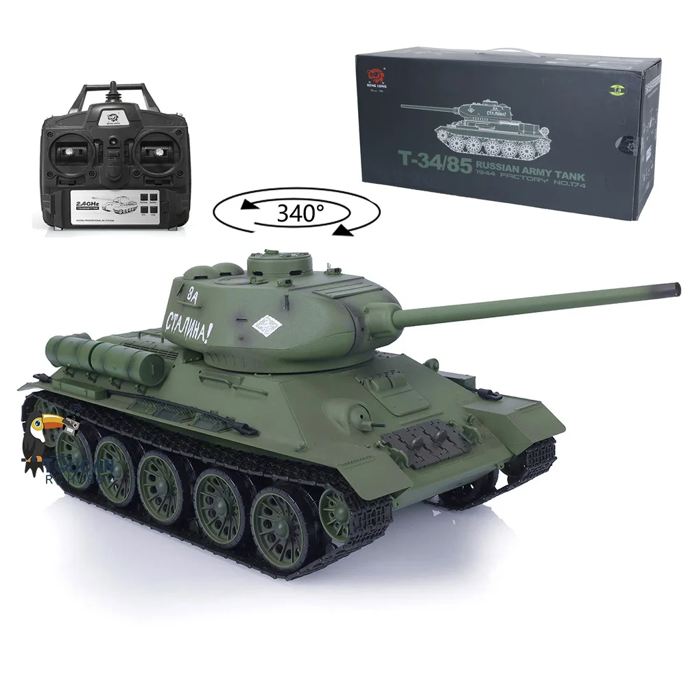 1/16 Scale Heng Long Military Plastic Battle RC Tank T34-85 7.0 Metal Gearbox 3909 Infrared Receiver Gift Model Toys TH21571