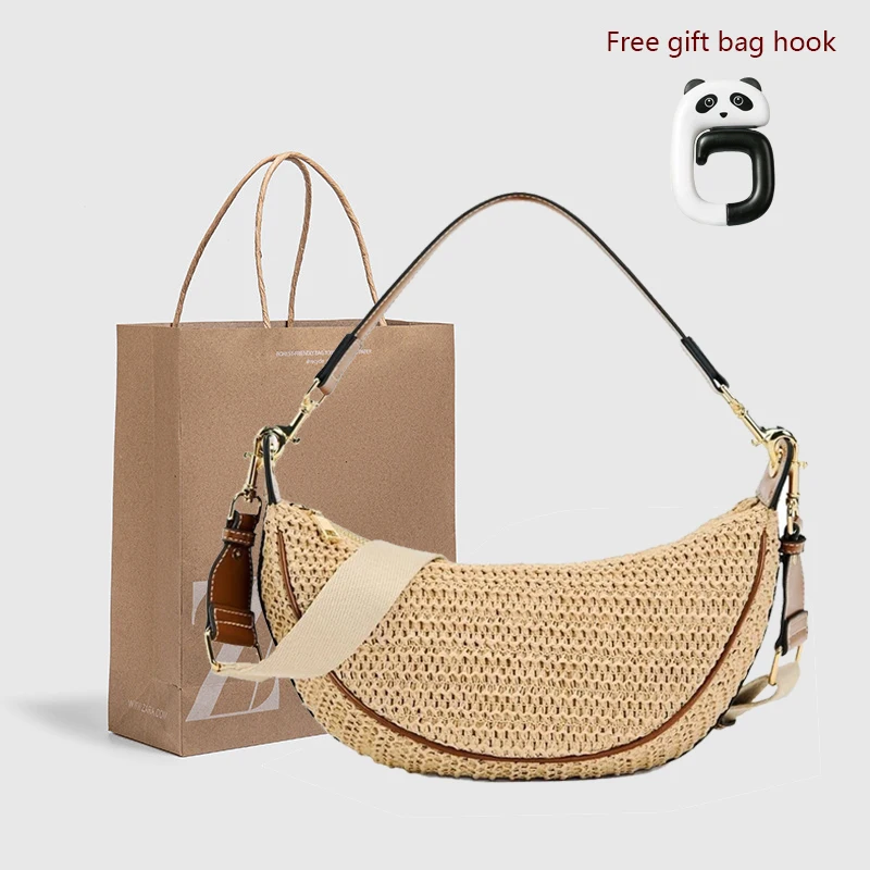 

Простые женские сумки на плечо из бумажной веревки, летняя модная соломенная полукруглая сумка через плечо, повседневные пляжные тканые сумки, сумка для подмышек