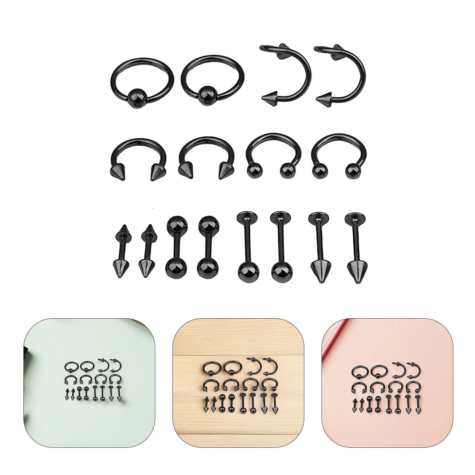 16 PCS/Set Piercing Jewelry Surgical Steel Tongue Bars Flexible Jewellery Jewlery
