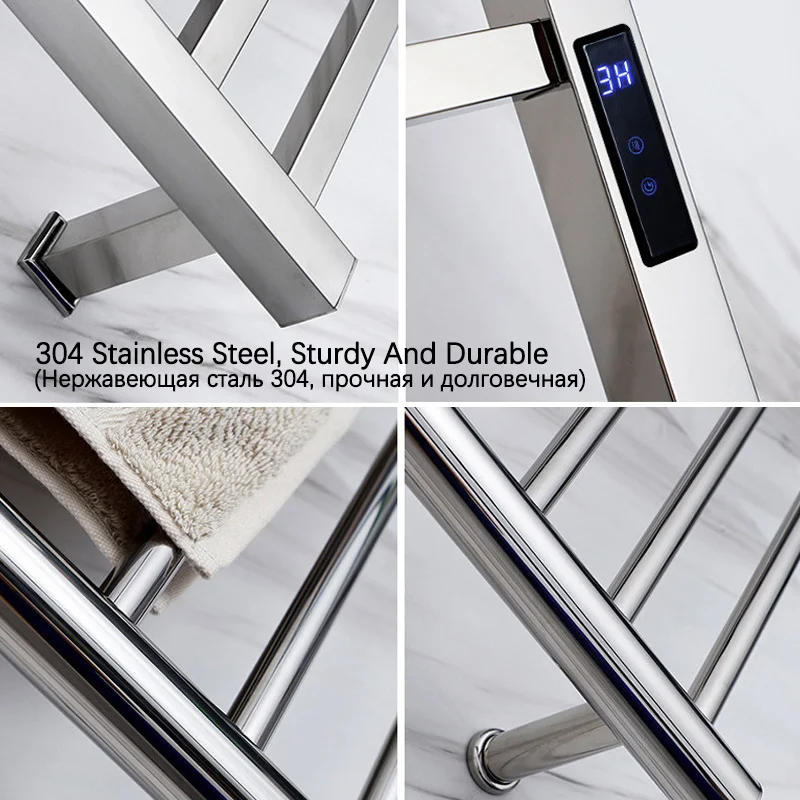 أسود ذكي تسخين كهربائي منشفة رف التحكم في درجة الحرارة توقيت قضيب تعليق المناشف الكهربائية الفولاذ المقاوم للصدأ التجفيف السريع منشفة دفئا