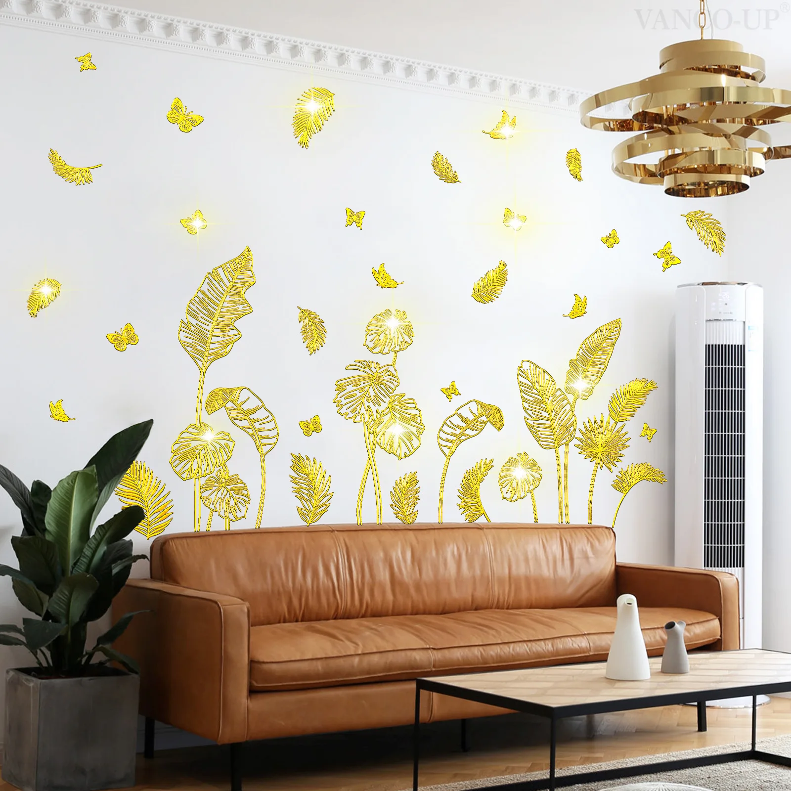 

Tropical Gold Leaf Wall Decals - Removable Botanical Decor for Living Room & Bedroom