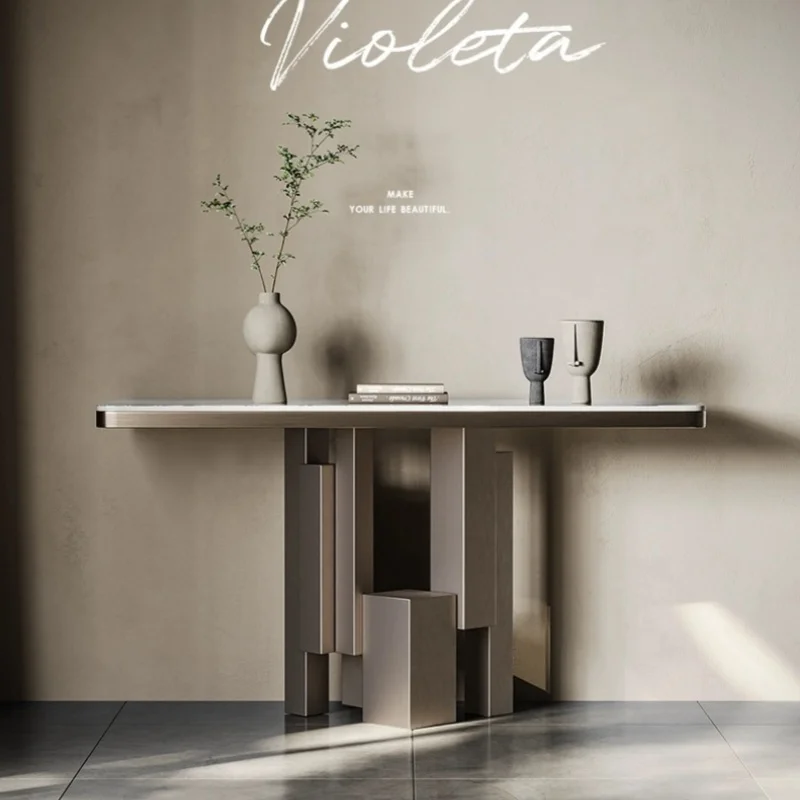 

Italian rock slab entrance table against the wall narrow side table corridor entrance entrance end view table light luxury simpl
