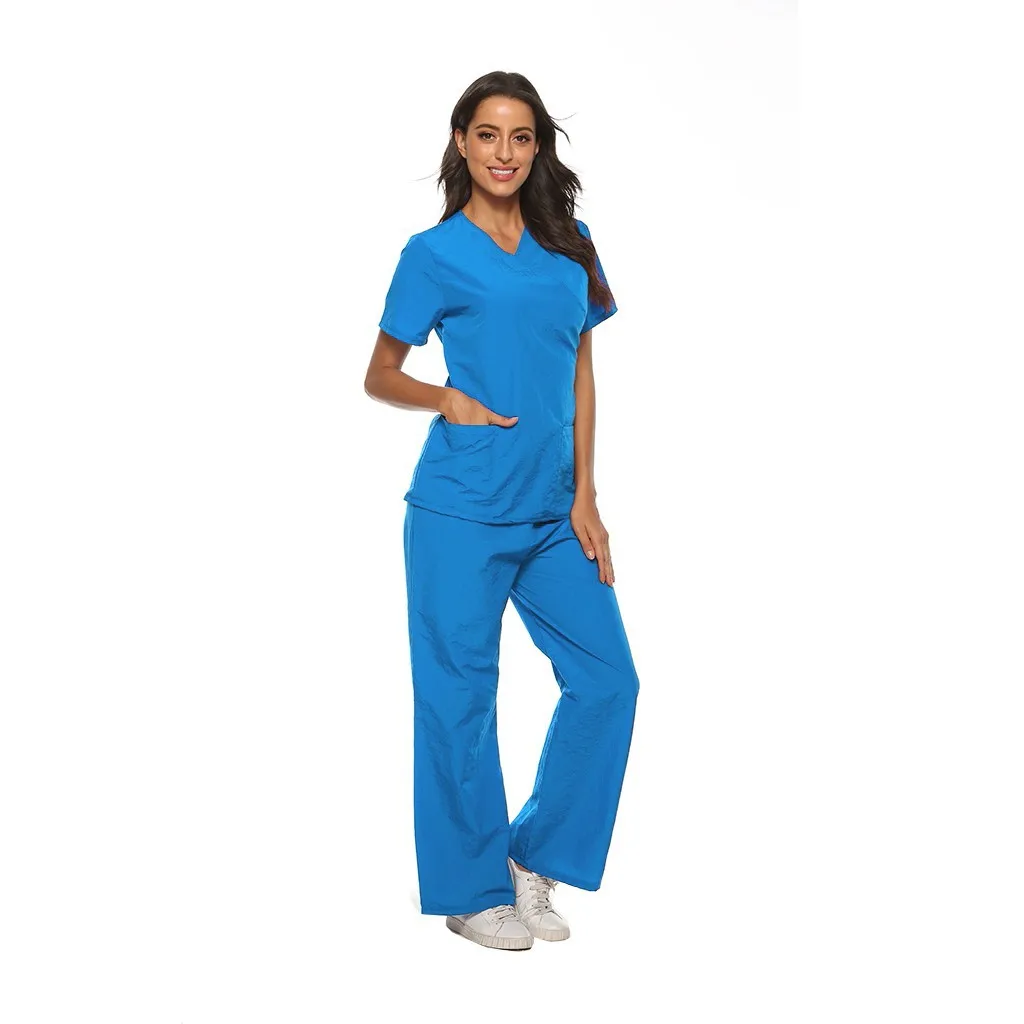 

Women Medical Uniforms Elastic Scrubs Sets Hospital Surgical Gowns Short Sleeve Tops Pant Nursing Accessories Doctor Nurse Suits