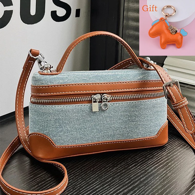 

New Retro Denim Color Block Handbag Fashion Casual Shoulder Crossbody Bag
